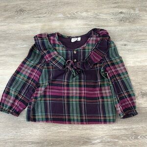 GAP Green and Purple Ruffle Collar Blouse